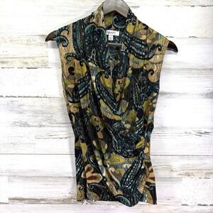 Dress Barn Womens Black Paisley Ruched Sleeveless Wrap Blouse Shirt Size S